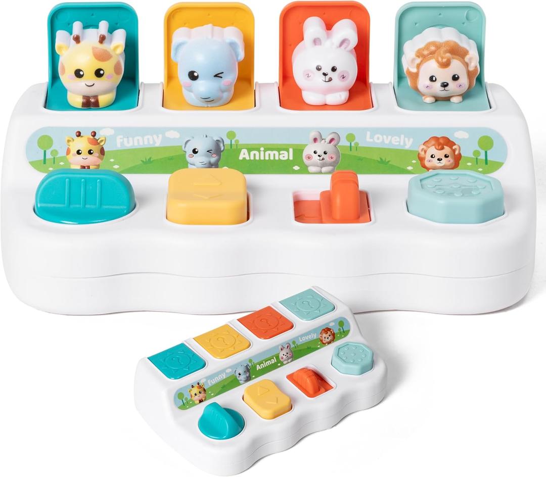 Animals Pop Up Toy - Interactive Funny Activity Pop Up Toys Early Learning Montessori Developmental Cause and Effect Color Sorting for Toddlers 18 Months+ Boys Girls