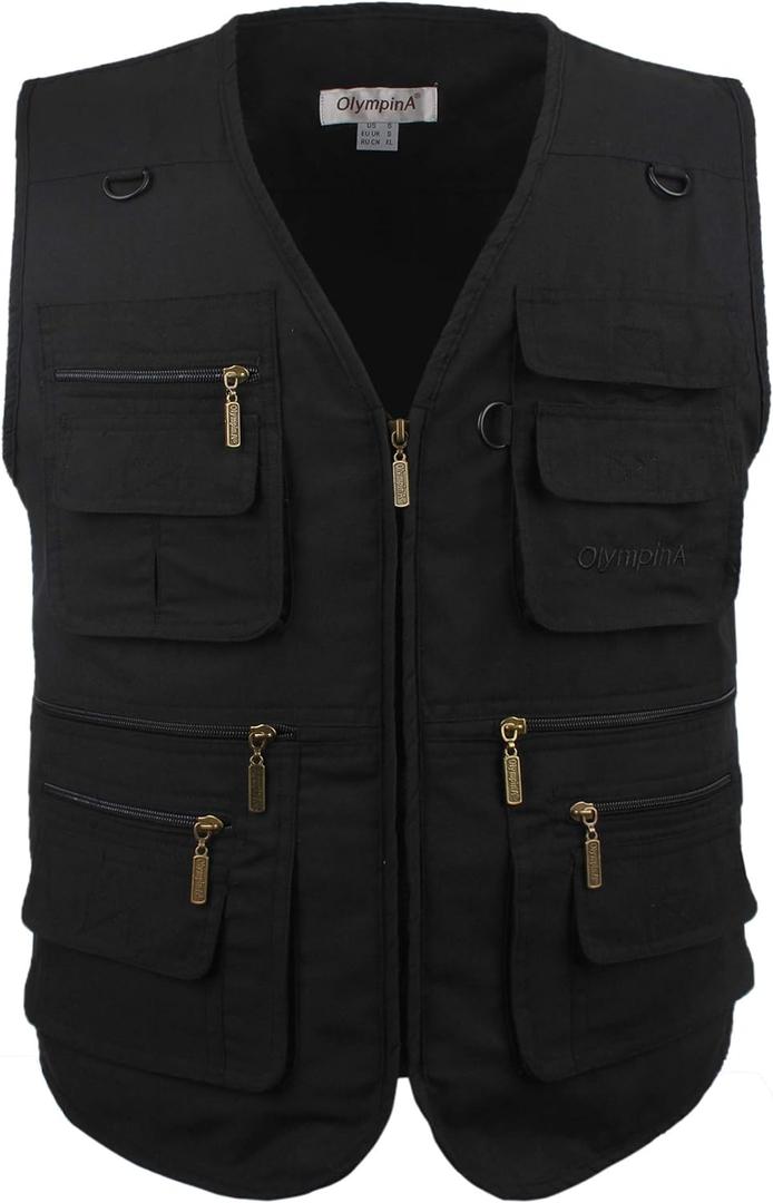 Men's Poplin Outdoors Travel Sports Multi-Pockets Work Fishing Vest (5X-Large, Black)