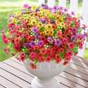 Waipfaru Artificial Flowers for Outdoors, 24 Bundles Faux Plants Outdoor, UV Resistant Artificial Plants Outdoor, Silk Fake Artificial Flowers for Outside Home Decor Planter Porch Patio Decoration (Red&yellow&purple&purple-red)