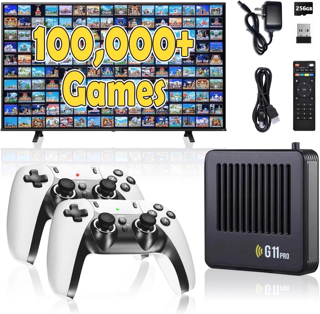 All8bit G11 Pro Game Box, Classic Video Games with HDMI, Builtin 60 Emulators, 100000+ Games  Plug & Play TV Retro Gaming Console with Upgrade Dual 2.4G Wireless Controllers