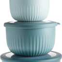 COOK WITH COLOR 4pc Plastic Mixing Bowl Set with Lids (Teal Ombre, 210 ml, 550 ml, 1150 ml, 3500 ml) - Sturdy, Nesting, BPA Free, Dishwasher Safe, Food Safe, Bowls for Cooking and Baking (8 Piece Set - Deep Bowls)
