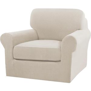 Turquoize 2 Piece Chair Covers Armchair Slipcovers for Living Room Armchair Sofa Cover with Individual Cushion Covers Feature Jacquard Fabric (Chair, Island Fossi)