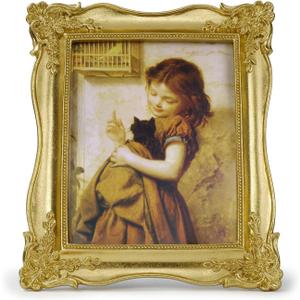 Cuspin 8x10 Vintage Picture Frame, Gold Ornate Decorative Resin Photo Frame with Glass Front, Antique Retro Gold Frames for Tabletop Display or Wall Hanging, Elegant Home Decor