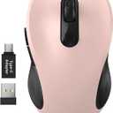 WisFox 2.4G Wireless Mouse for Laptop, Ergonomic Computer Mouse with USB Receiver and Type-C Adapter, 3 Adjustable Levels DPI, 6 Button Cordless Wireless Mice (Pink)