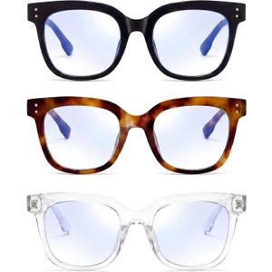 Oversized Blue Light Blocking Glasses for Women & Men - 3 Pack Fashion Computer Eyewear with Anti-Glare & UV400 Protection for Eye Strain Relief, Sleep Support & Daily Office Use