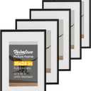 16x24 Picture Frame Set of 5,Display 12x18 Pictures with Mat or 16x24 without Mat, Black Photo Frames Tabletop or Wall Mount Display for Poster Diploma Certificate Document Prints Photos Paintings (16x24 mat to 12x18, 5 Pack(Black))