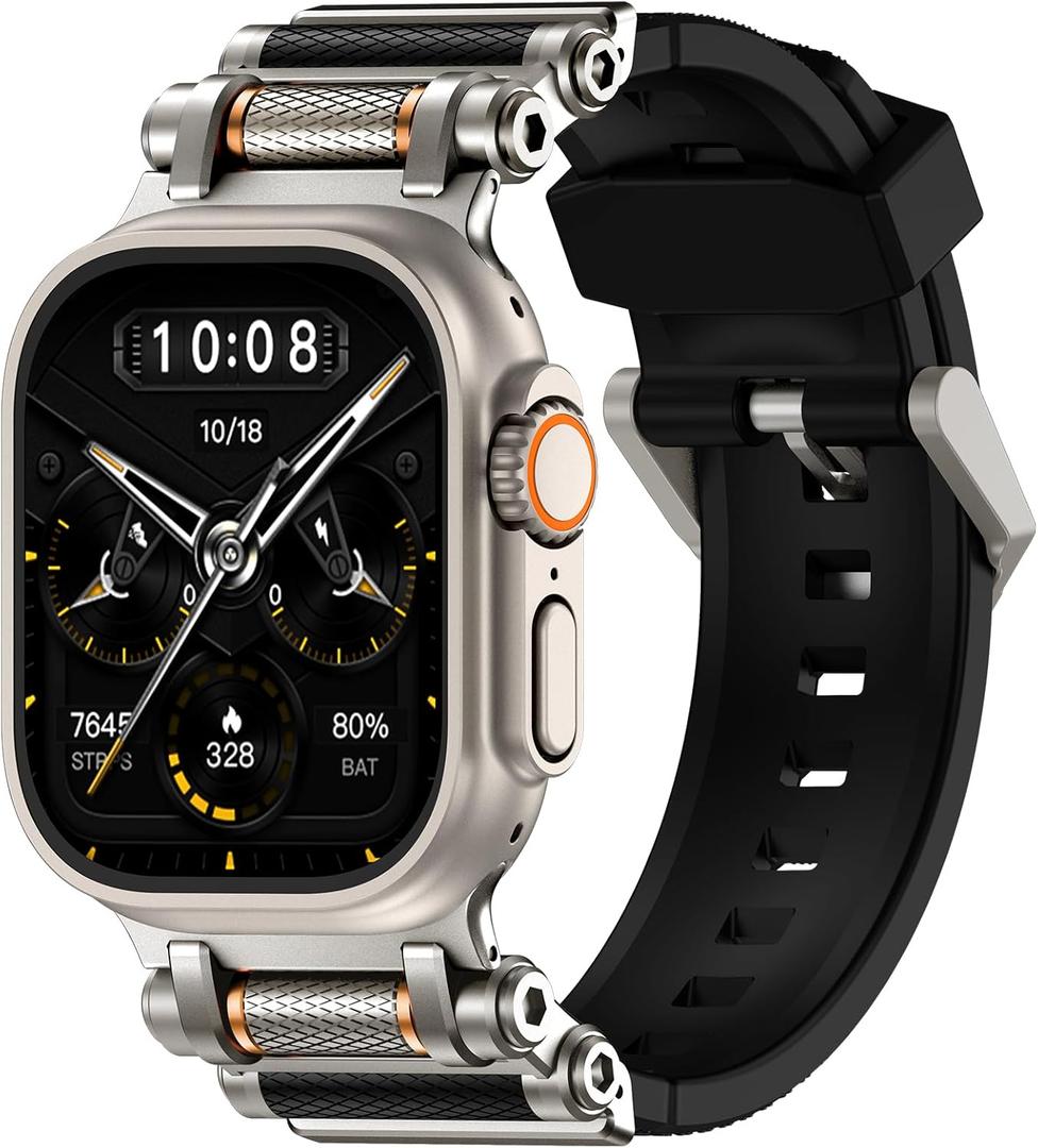 TAURI Silicone for Apple Watch Bands Ultra 3/2/1 49mm [Liquid Silicone Strap + Stainless Steel Metal Connector] Sport Band for iWatch 49mm Adjustable Band Men Women, Black