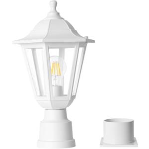 FUDESY Outdoor Post Light, Outdoor White Lamp Post Light Fixture with Pier Mount Base, Waterproof Pole Light Fixture with E26 Socket, Exterior Lamp Post Lantern for Garden Yard Patio Pathway (No Sensor)