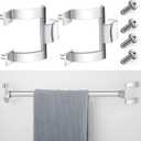 Blulu 2 Pcs Shower Door Handles Towel Bar Brackets Set Chrome 2" Screw Holes Bathroom Towel Rack Bracket Replacement with 4 Screws for Shower Doors or Tub Enclosure, Bright Silver