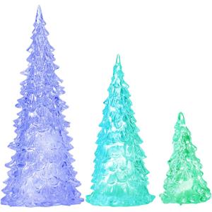 BESPORTBLE 3pcs Acrylic Led Christmas Trees Set with Colorful Glowing Lights Battery Operated Tabletop Holiday Decor for Home Party White