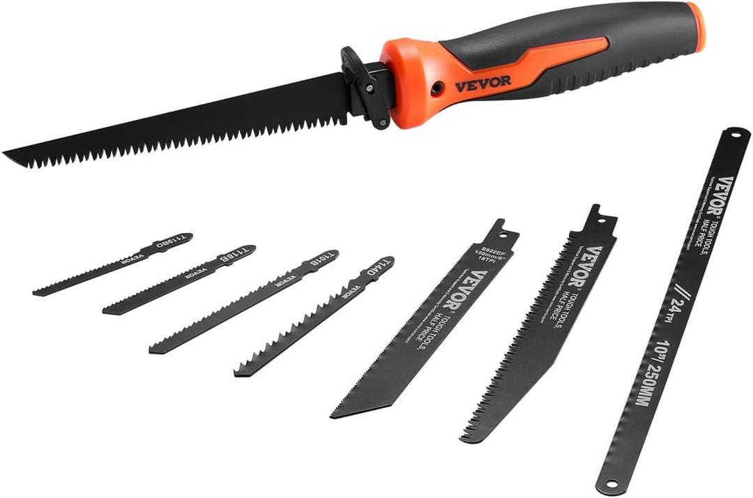 VEVOR Keyhole Saw, 6 in, Soft Grip Handle, 8-in-1 Multi-Blades Drywall, Triple Ground Teeth, for Cutting Drywall Wood Metel Plastic Plywood Wallboard Thin Sheet