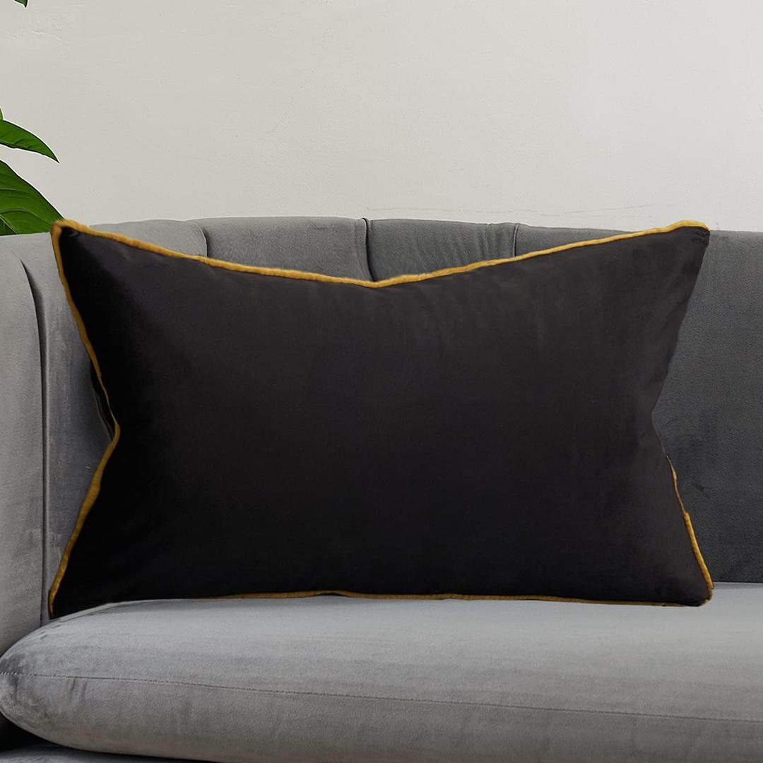 Avigers 12 x 20 Inches Black Solid Cushion Case Luxury Modern Home Decor Lumbar Throw Pillow Cover Decorative Pillow for Couch Living Room Bedroom Car 30 x 50cm
