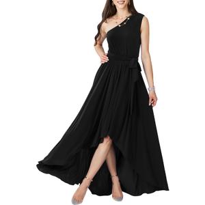 KOH KOH Womens 2026 One Shoulder Cocktail Bridesmaid Wedding Guest Maxi Dress (Black, XL)