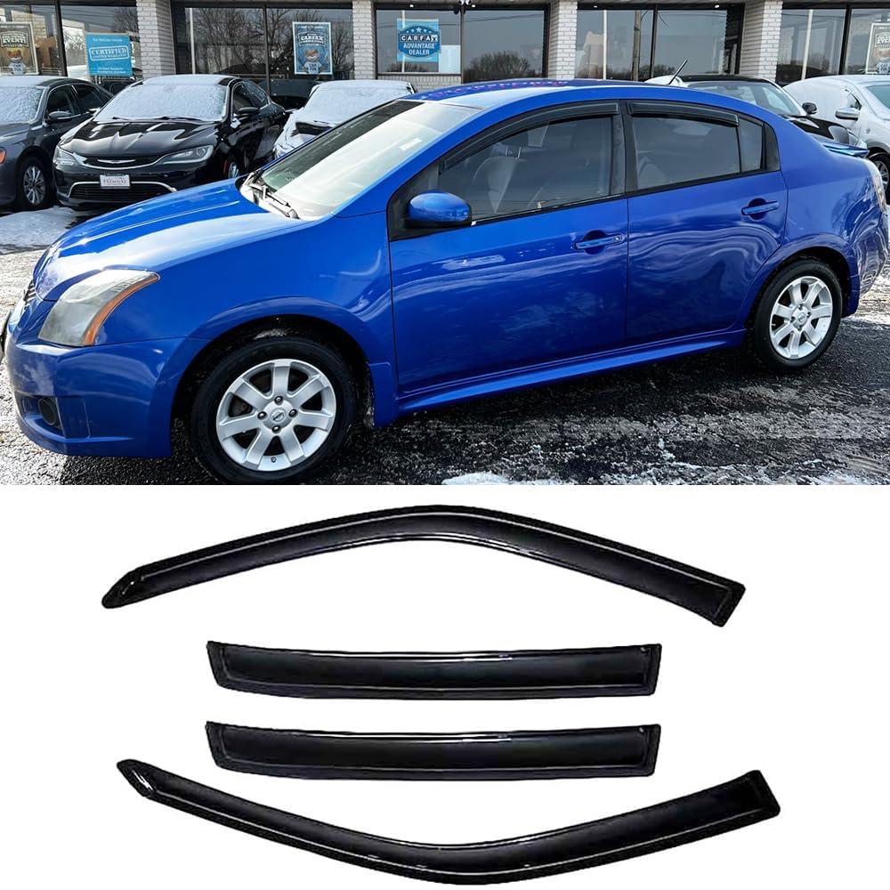 Sun Rain Guards Window Wind Vent Deflector fit for 2007-2012 Nissan Sentra,4pcs Out-Channel Tape On Dark Smoke Window Visor 94165
