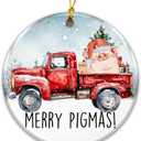 4 x Pig Ornament 2025, Merry Pigmas Christmas Ornament, White Elephant Gift  Red Truck with Santa Pig and Gifts  Farmhouse Holiday Dcor Ceramic Tree Decoration  Funny Animal Lover Ornament