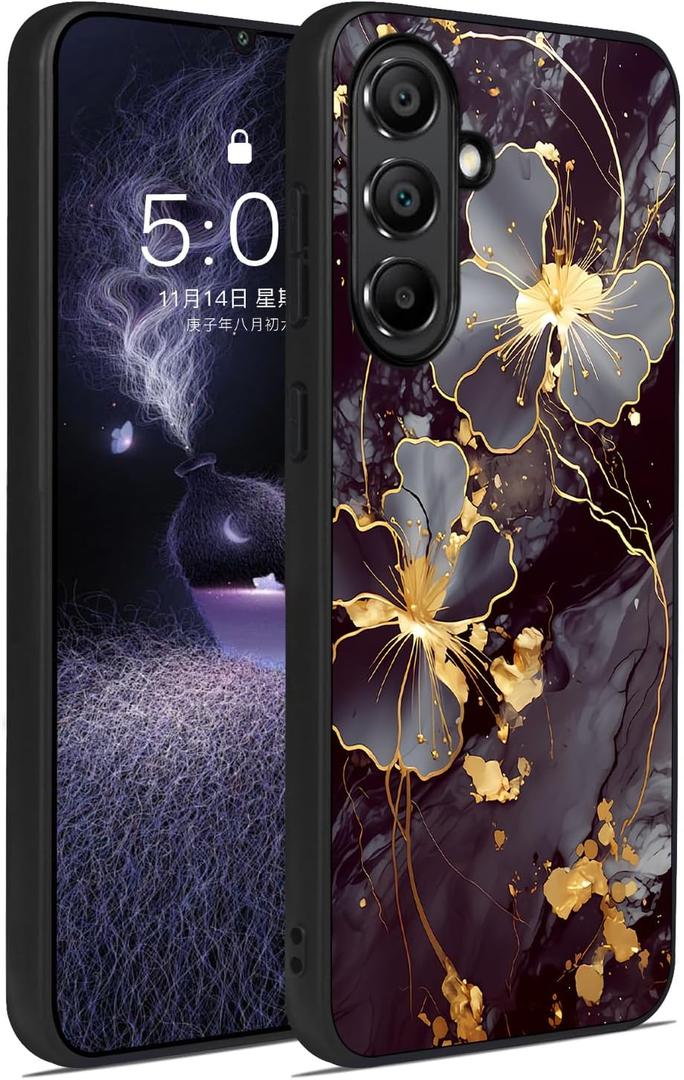 for S25 FE Case [Compatible with Magsafe] [Glow in The Dark] Cute Luminous Floral Slim Fit Soft TPU Shockproof Protection for Samsung Galaxy S25 FE Magnetic Case Aesthetic Black Marble, s25fe-yg-black