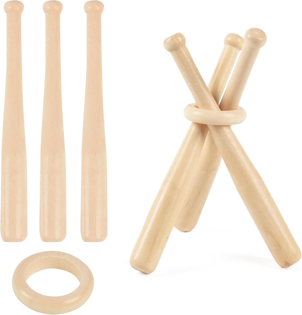 4 Pcs Mini Baseball Bats, Unfinished Mini Baseball Bat 6 Inch Unpainted Small Wooden Bats Baseball Stand Display Holder for DIY Craft Projects Painting Keychain Accessories Sports Party Favors, 1 Damaged Ring/1 Missing Ring