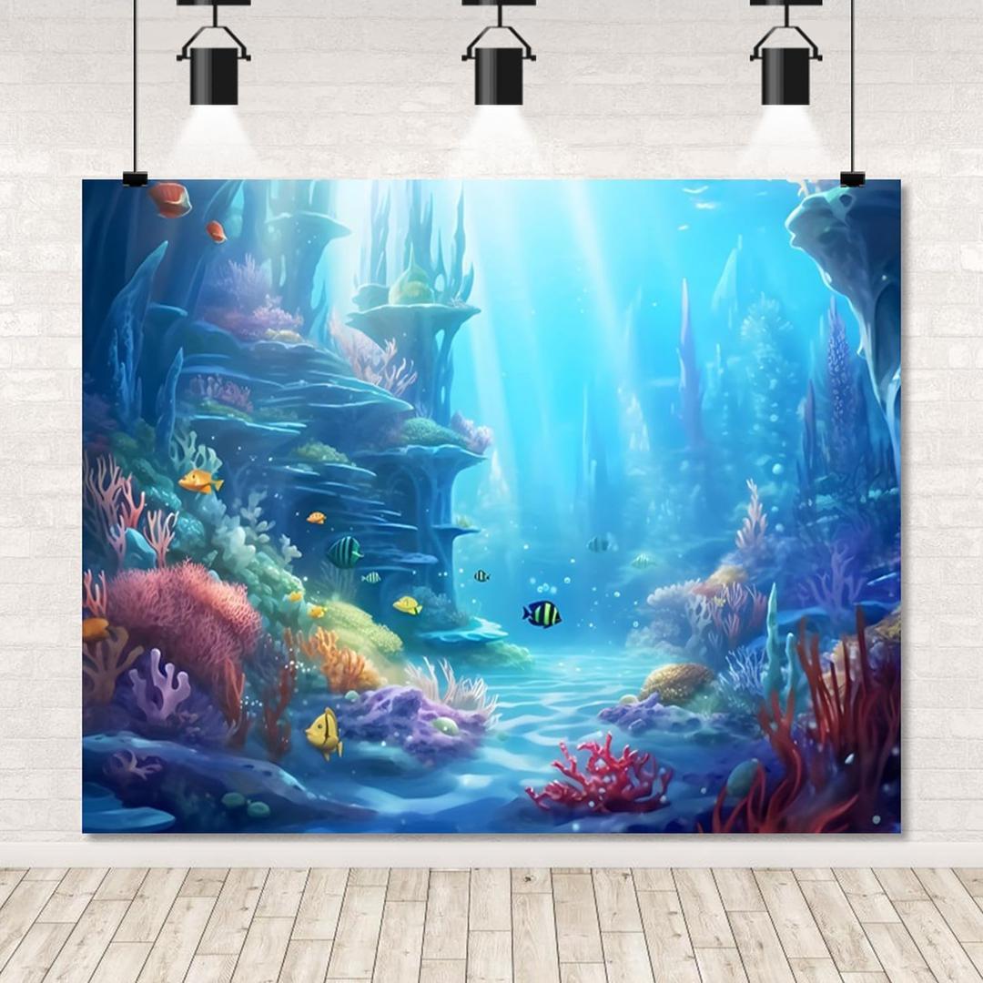 10x8ft Under The Sea Backdrop for Photography Underwater World Tropical Fish Coral Seabed Sunlight Blue Ocean Backdrop Ocean Theme Party Decorations Ocean Wallpaper Birthday Party Backdrop