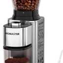 Aromaster Conical Coffee Bean Grinder, 48 Settings, Anti-Static, Sliver | Stainless Steel, 40S Adjustable Timer, Removable Burr, Brush for Easy Cleaning, for Espresso French Press Home Use, Quiet