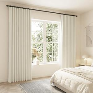 SHINELAND 105 Inch Beige Satin Curtains, Designed for 104-106 Inch Long Floor to Ceiling Haning, Pleated with Hooks Track System Blackout Curtains for Bedroom Living Room