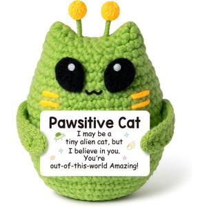 Mini Crochet Alien Cat, Handmade Emotional Cheer Support Animals, Pocket-size