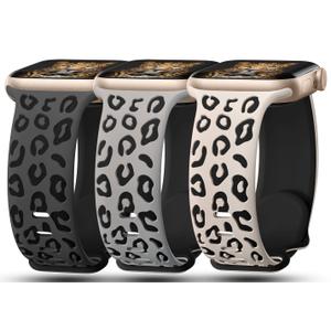3 Pack Leopard Engraved Bands Compatible with Apple Watch Band 41mm 40mm 38mm 42mm 44mm 45mm 46mm 49mm Women, Soft Silicone Cheetah Embossed Sport Strap for iWatch Series 10 9 8 7 6 5 4 3 2 1 Ultra