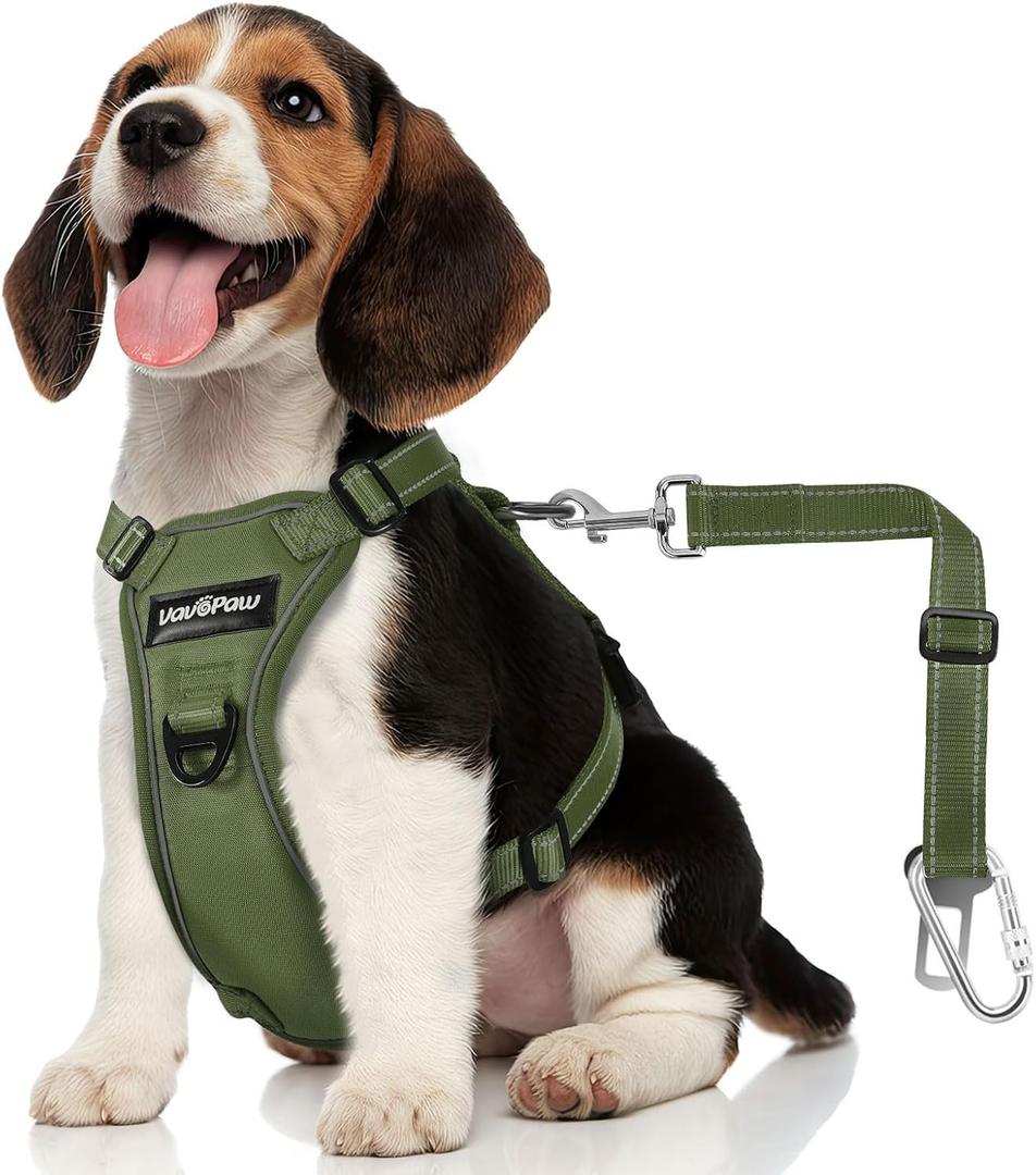 VavoPaw Dog Seat Belt Harness for Car, Dog Car Harness Adjustable Mesh Breathable & Dogs Seatbelt Safety Tether with Elastic Bungee for Small Medium Large Pets(Army Green, M)