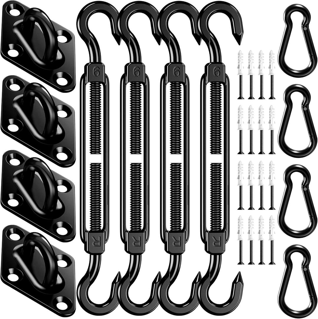 Sun Shade Sail Hardware Kit: 6 Inch 304 Stainless Sunshade Hardware for Rectangle & Triangle Shade Sail Installation, 44 Pcs Heavy Duty Canopy Accessories for Sun Shades Outdoor Patio Garden Backyard