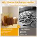 Upgraded Hanger Organizer Stacker Rack with Lockable Brake Wheels
4-In-1 Metal Clothes Hanger Stand with Wider Spacing to Fully Utilize 4 Sides, for Closet Laundry Garment Shops, Gold