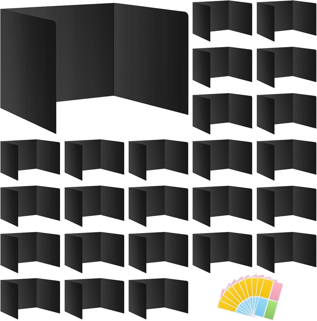 Black 24-Pack Desk Dividers for Students, Waterproof Durable Plastic Study Carrel Dividers, Easy to Clean, Privacy Classroom Shield Folder Boards for Student Desk