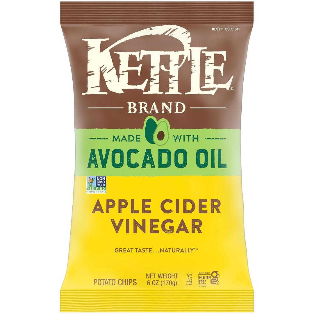 5 x Kettle Brand Made with Avocado Oil Apple Cider Vinegar Chips, 6 Oz Bag (EXP 09/26/26)