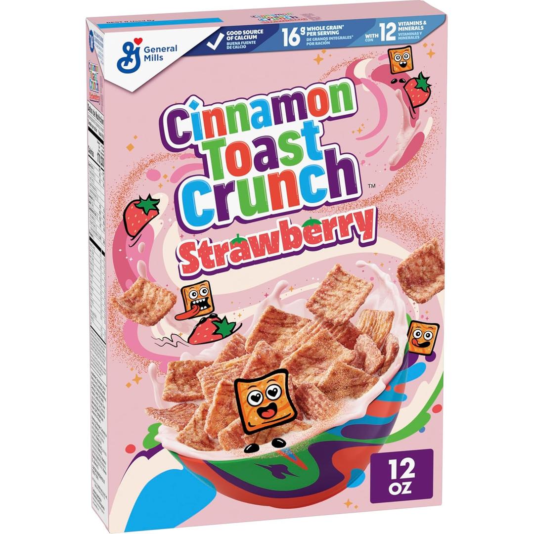 3 x Cinnamon Toast Crunch Strawberry Breakfast Cereal, 12 oz | Tangy-Sweet Strawberry & Cinnadust, 16g Whole Grain, Good Source of Calcium, ~8 Servings (EXP 08/06/26)