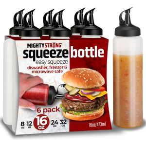 6 Pack Condiment Squeeze Bottles for Sauces and Liquids 16 oz Plastic Refillable Squirt Bottles for Ketchup, Oils, and Condiments Multipurpose Condiment Containers for Kitchen, BBQ & Cooking