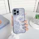 2 x NITITOP Compatible with iPhone 16 Pro Max Case Cute Aesthetic Floral Flower Vintage Rose Pattern Matte Clear Women Girl Full Camera Lens Slim Hard PC Shockproof Pritective Cover - Blue