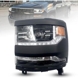 FULL LED DRL Projector Headlight Compatible with 2016 2017 2018 Chevy Silverado1500 2019 Silverado 1500 LD Front Light Headlamp Assembly #84292720,GM2502452 (Black Left)