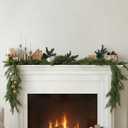 Shihanee 5 Feet Christmas Artificial Cedar Garlands with Metal Vintage Bell on Rope Realistic Soft Green Cedar Garland Faux Xmas Greenery Garland for Holiday Indoor Mantle Fireplace Decor