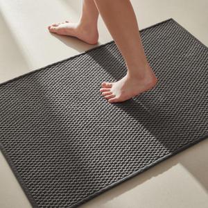 Bathroom Rugs Non Slip Washable, Super Absorbent Thin Bath Mat Small Quick Dry Low Pile Bathroom Rug, Dark Grey 16"x24"