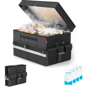 Cooler Bag Soft Travel Cooler Holds 45 Cans, Stays Cold for 8H & Warm for 7H Portable Car Trunk Organizer for Camping, Beach, Picnic-Black, X-Large
