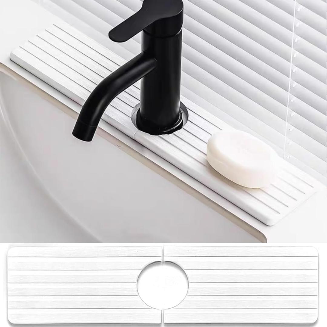 Diatomite Faucet Mat - 18'' Fast Drying Sink Splash Guard Water Absorbing Stone Sink Tray, Instant Faucet Mat for Kitchen & Bathroom Counter to Prevent Moisture Buildup (18" x 4", Light Gray)