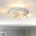 2 Pack Close to Ceiling Light Fixtures, 3-Lights Cage Flush Mount Ceiling Light, 13 Inch White and Gold Semi Flush Mount Ceiling Light for House Bedroom Laundry Hallway Kitchen