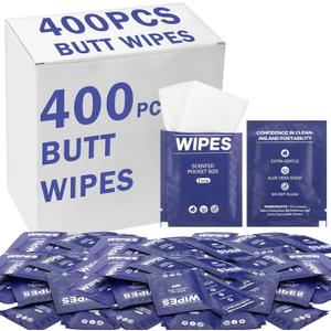 400 Pcs Butt Wet Wipes for Women Individually Wrapped Wipes for Women Man Travel Hand Face Body Cleaning Adults Bathroom Toilet Daily Use(Blue)