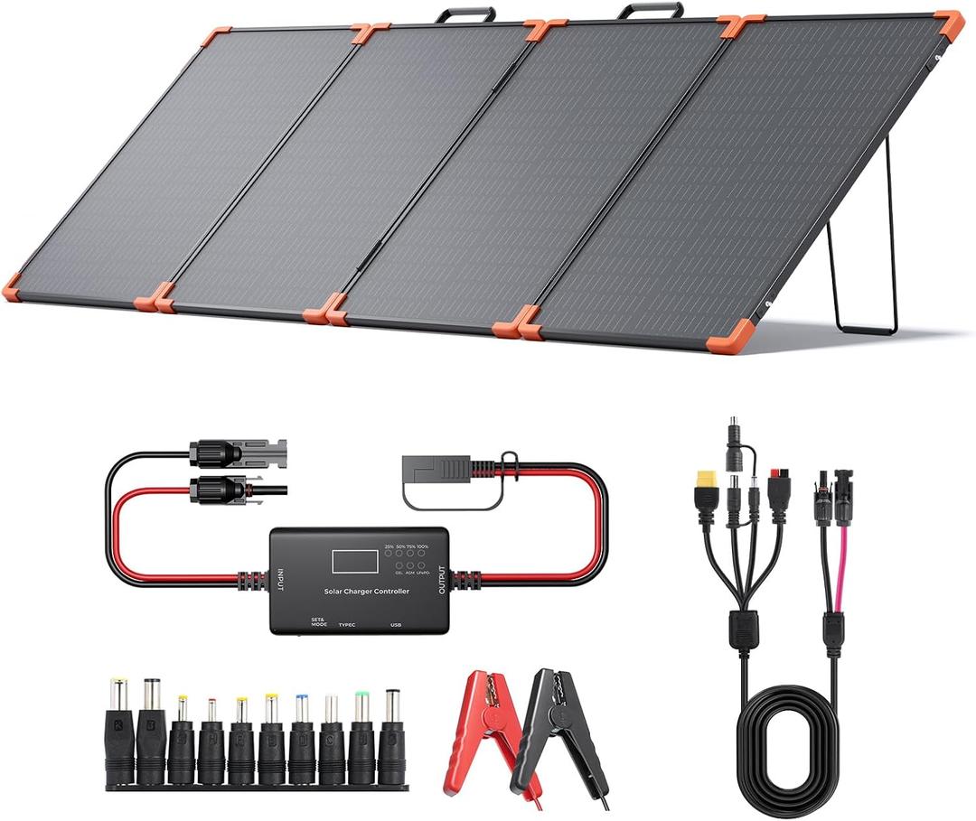 200 watt Portable Solar Panel with 20A PWM Controller,Camping Essentials,200W 19V Foldable Solar Panel for Power Station&12V Battery,23.5% High Efficiency IP68 Waterproof 4 Kickstands for RV Camping
