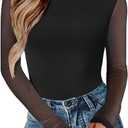 Avidlove Women Long Sleeve Body Suits Mesh Boat Neck Shapewear Bodysuit Crew Neck Leotards Going Out Tops Fall Outfits (Small, Black)