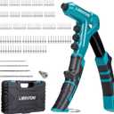 LIBRATON One-Handed Rivet Gun, Pop Rivet Gun Set, Professional Hand Riveter, Manual Riveting Tool with 200 Rivets for Metal, Includes 4 Drill Bits, 4 Tool-Free Interchangeable Heads, Storage Case