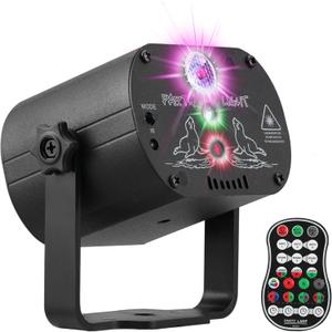 DJ Disco Stage Party Lights, LED Sound Activated Laser Light RGB Flash Strobe Projector with Remote Control for Christmas Halloween Decorations Karaoke Pub KTV Bar Dance Gift Birthday Wedding (USB Powered)