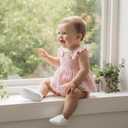 Baby Girl Clothes Infant Summer Outfits Set Plaid Ruffle Sleeve Shirt Tops and Bloomers Shorts (Pink)