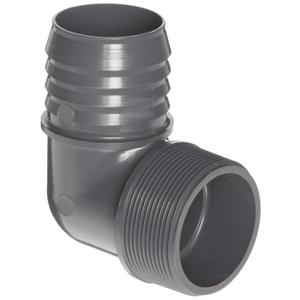Spears 1413 Series PVC Tube Fitting, 90 Degree Elbow, Schedule 40, Gray, 3/4" Barbed x NPT Male