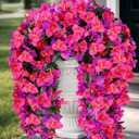 Artificial Flowers for Outdoors 2 Bundles of UV-Resistant Artificial Bougainvillea, Realistic Silk Flowers for Front Porch, Patio, Garden, Window Boxes & Hanging Baskets (Purple& Hot Pink, 2)
