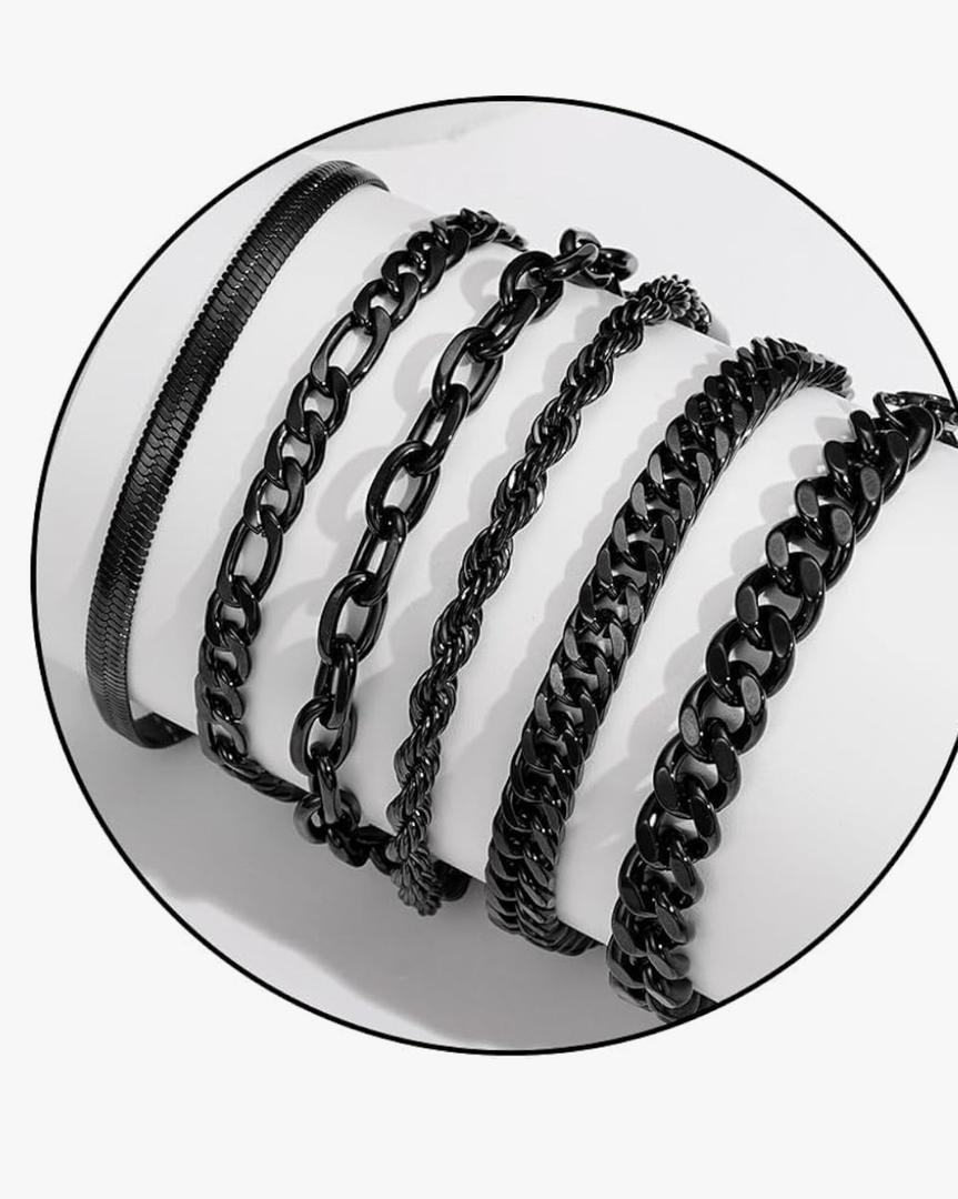 Zocomi 5 Pcs Chain Bracelet for Men Women - Stainless Steel Cuban Curb Link Rope Paperclip Figaro Herringbone Chain Bracelets Set Jewelry Gifts for Man Woman Boys 8.3Inch