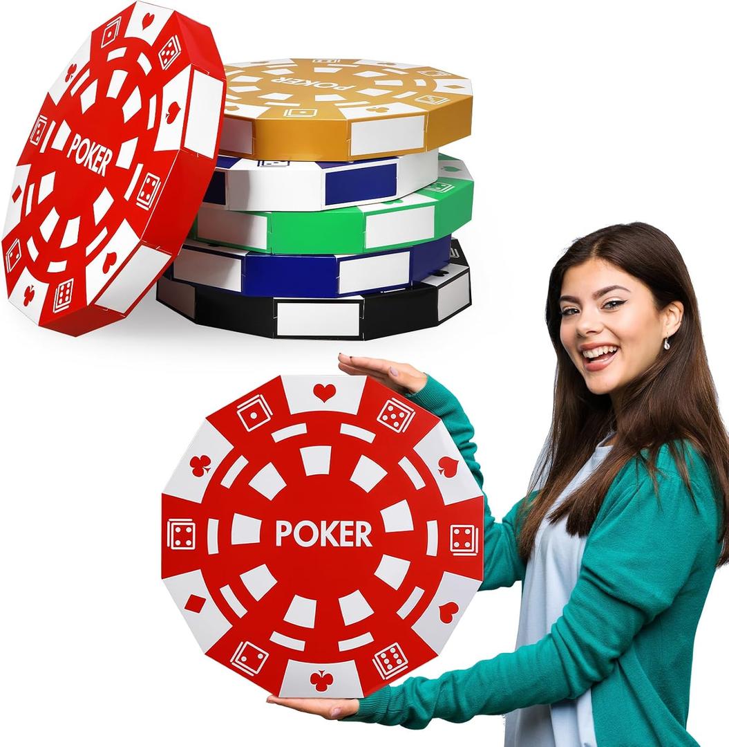 Silipull Giant Casino Decorations 15.7 Inch Large Paper Poker Chips Favor Boxes Jumbo Oversized Poker Game Theme Centerpieces for Tables Casino Birthday Party Decorations